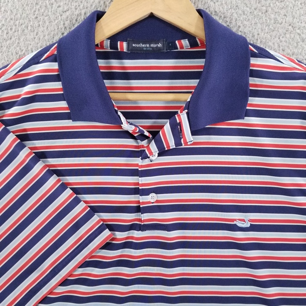 Southern Marsh Polo Shirt Mens Small Red White Blue Striped Performance Golf